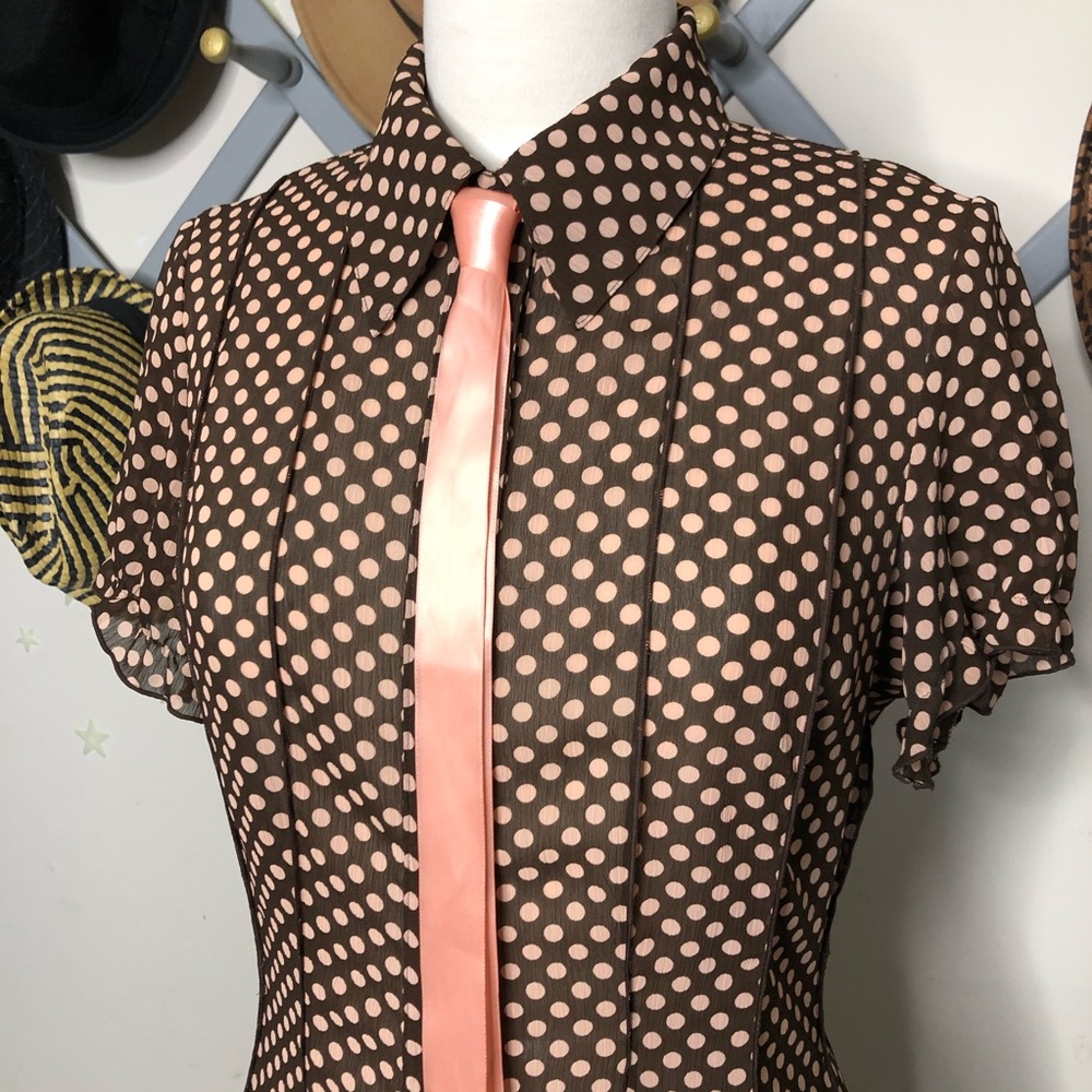 Sandra Darren peach and brown polkadot dress - Picture 2 of 6